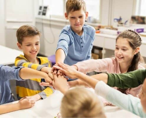 group of tweens working together on free entrepreneurship curriculum