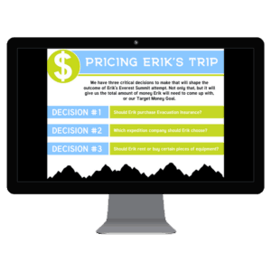computer with screenshot of presentation page for pricing erik's trip