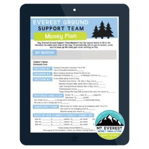 tablet showing everest ground support team money plan worksheet