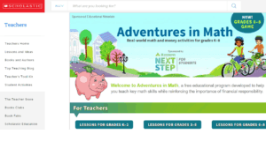 screenshot of scholastic's adventures in math