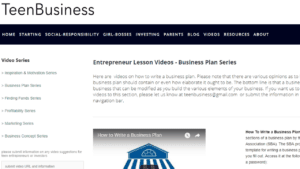 screenshot of Teen Business page