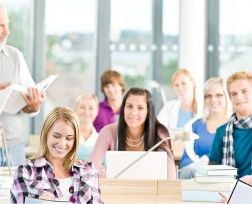 classroom of students learning about banking