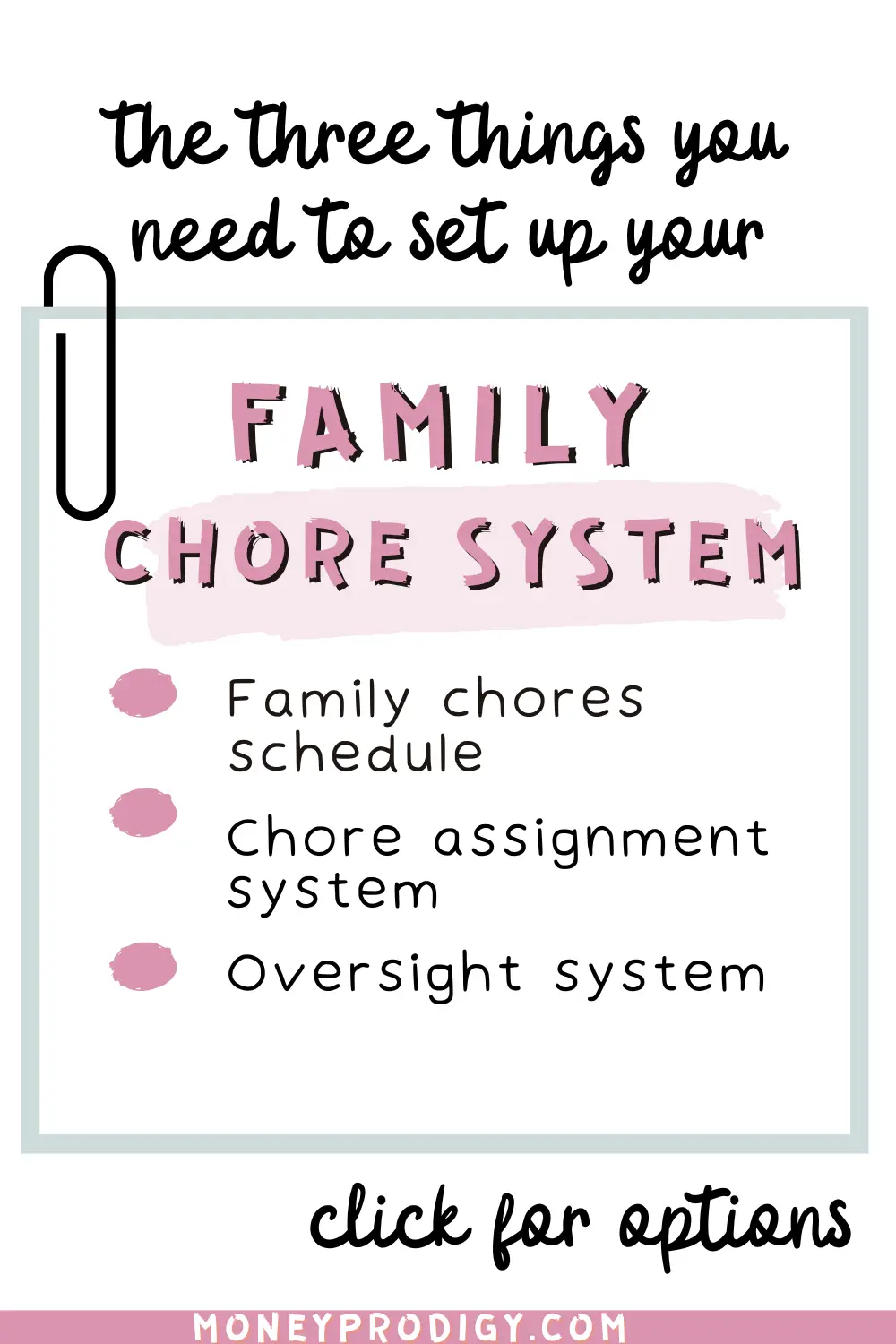 clipped paper, text overlay "the three things you need to set up your family chore system"