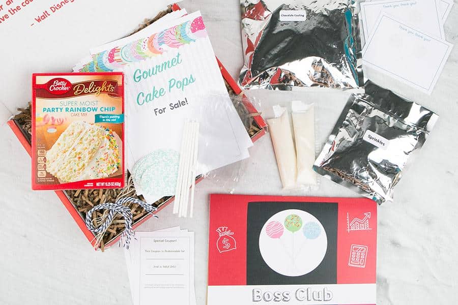 flatlay of bos club cake pops entrepreneurship kit - unique gifts for teenager girls