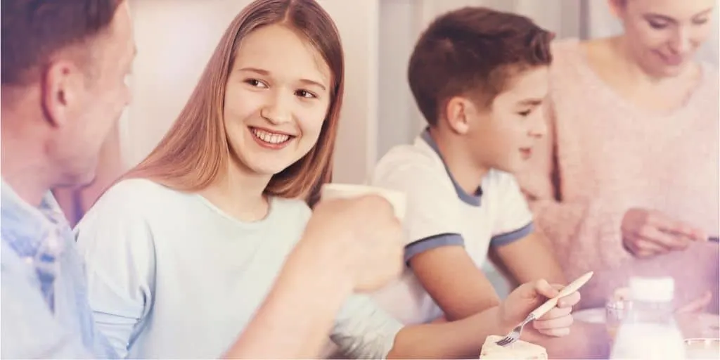 family eating together and having conversation