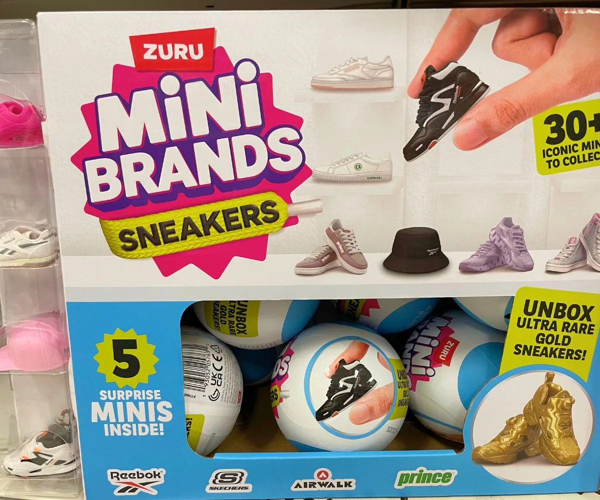 Box of Mini Brand sneakers