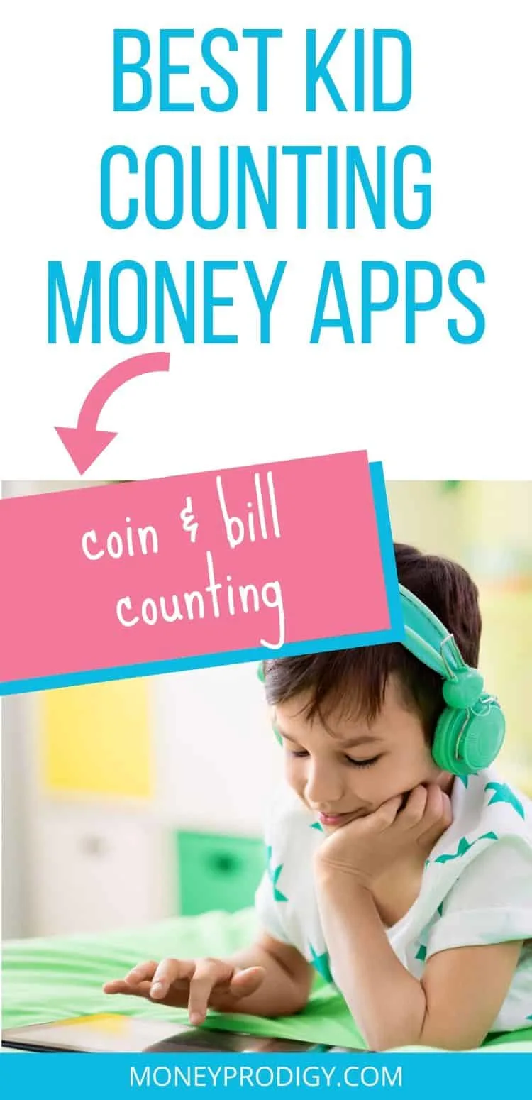 image of kid using counting money apps on ipad, text overlay
