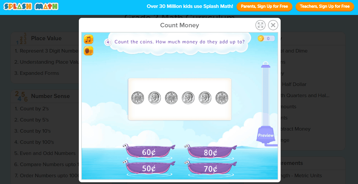 screenshot of money math app