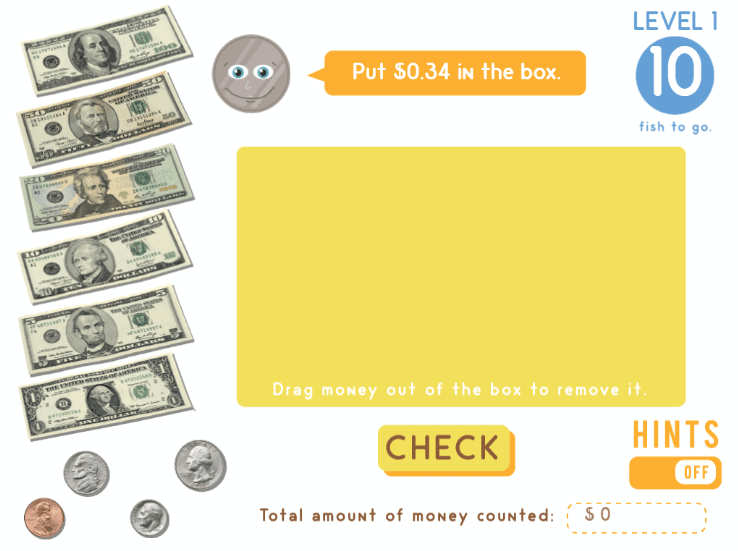 screenshot of counting coins game