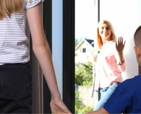 teen nanny job, mother is dropping her son off at the teen's home