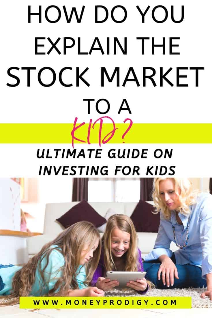 two kids on floor with mother, text overlay "how do you explain the stock market to a kid? Ultimate guide on investing for kids"