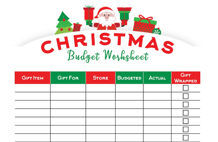 screenshot of Christmas budgeting sheet