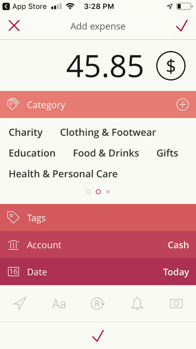 screenshot of teenage budget app