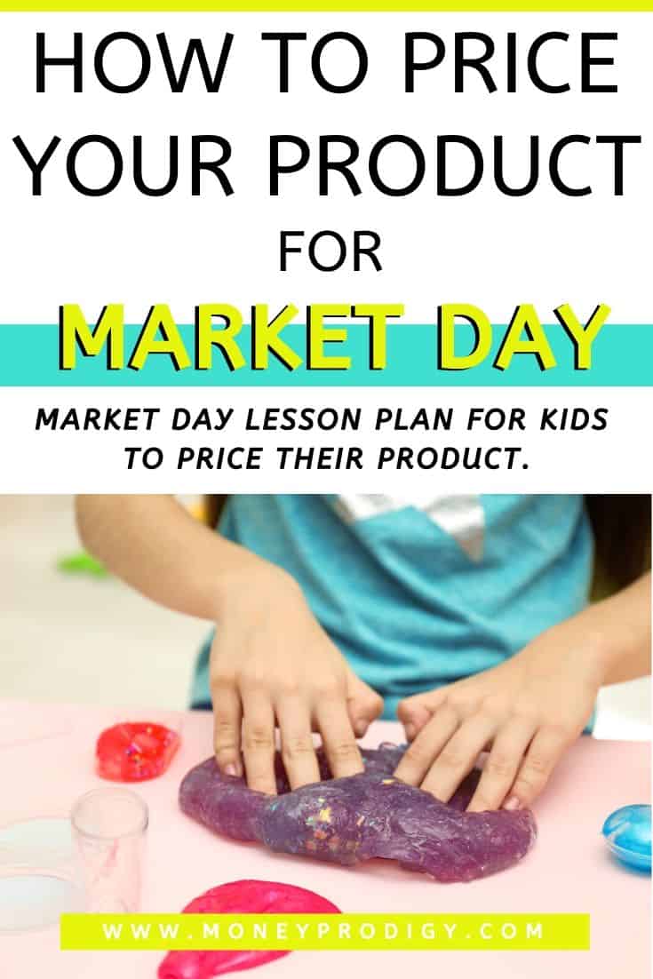 kid student making slime for market day, text overlay 