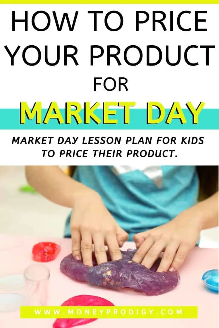 kid student making slime for market day, text overlay