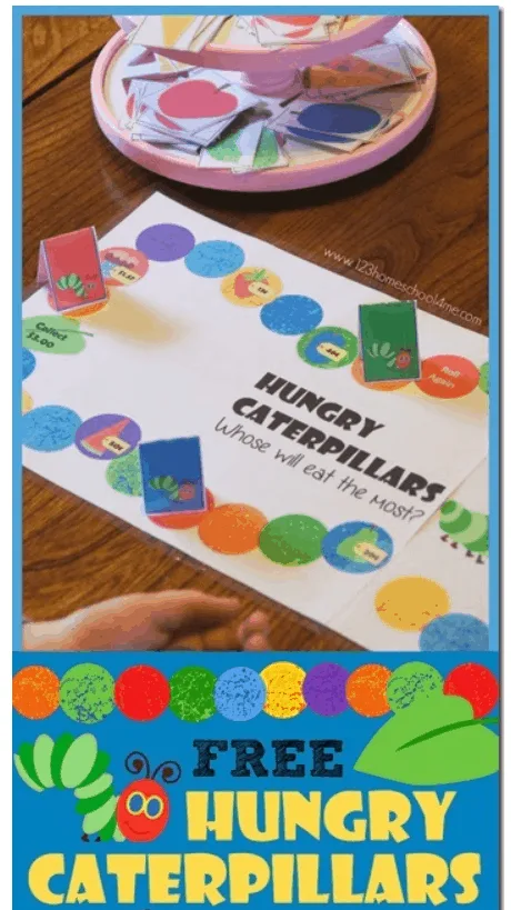 screenshot of hungry caterpillar money game printable for kids