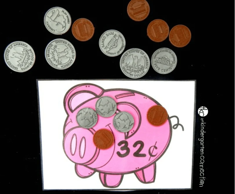 screenshot of piggy bank coin counting money game for kids