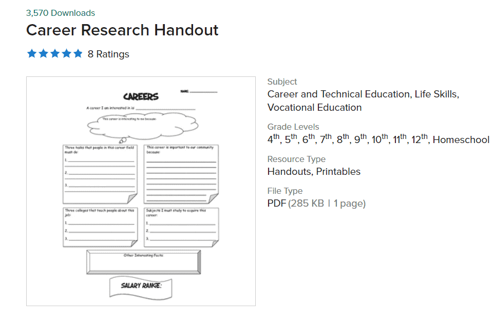 career research activities for high school students