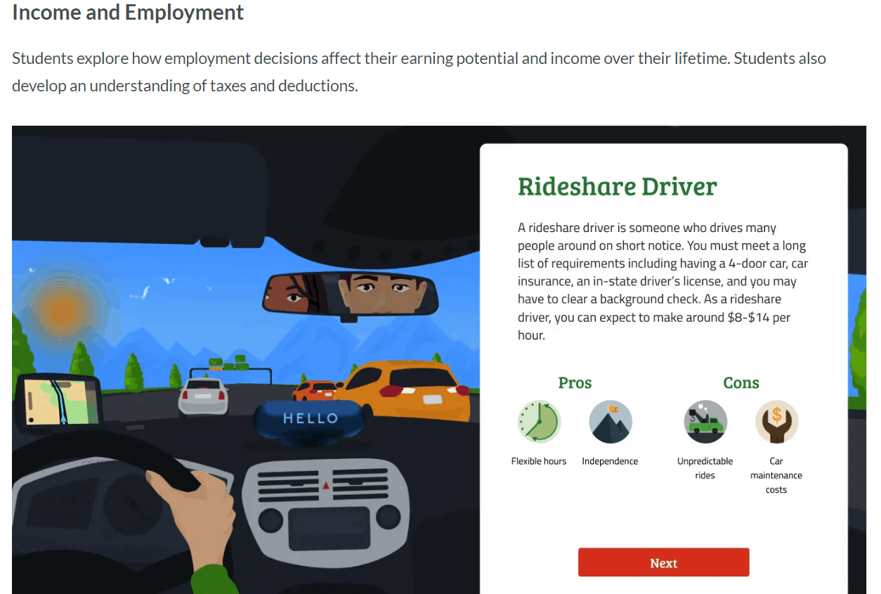 career research project for elementary students screenshot of EverFi's free career lesson on income and taxes