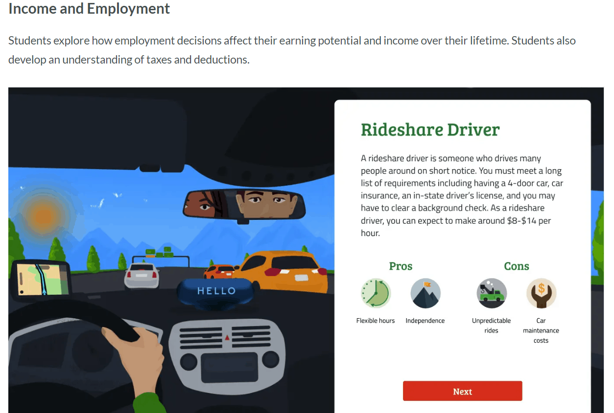 screenshot of EverFi's free career lesson on income and taxes