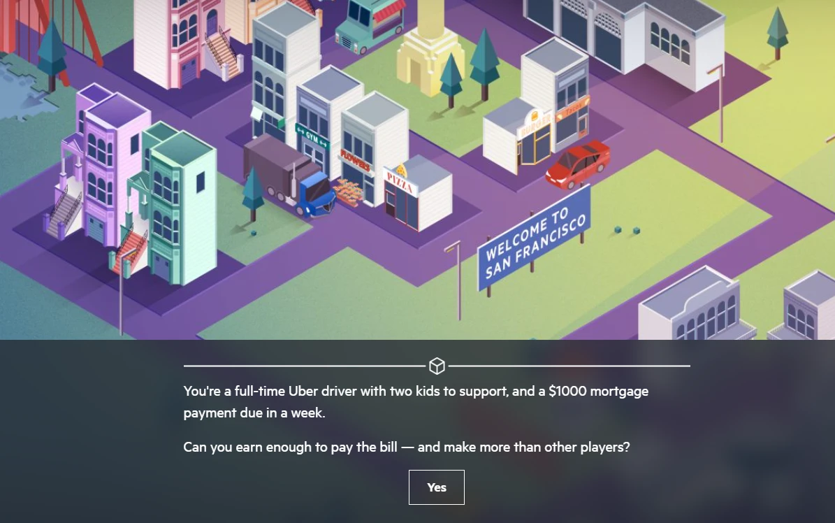 screenshot of The Uber Game for high school students