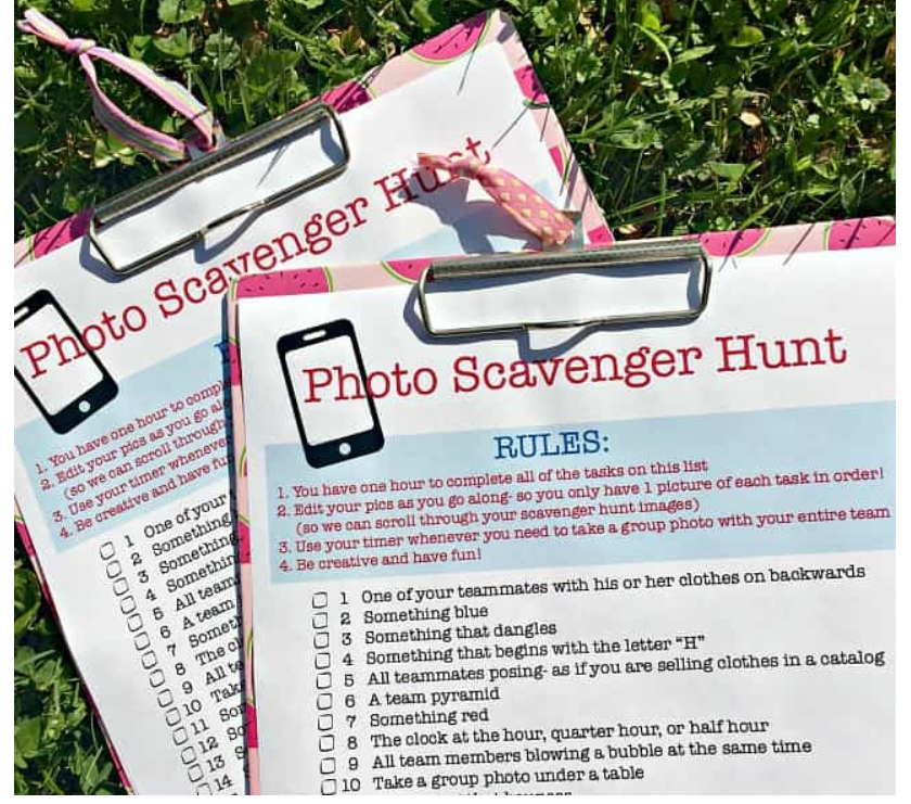 screenshot of photo scavenger hunt pre-teenager party game