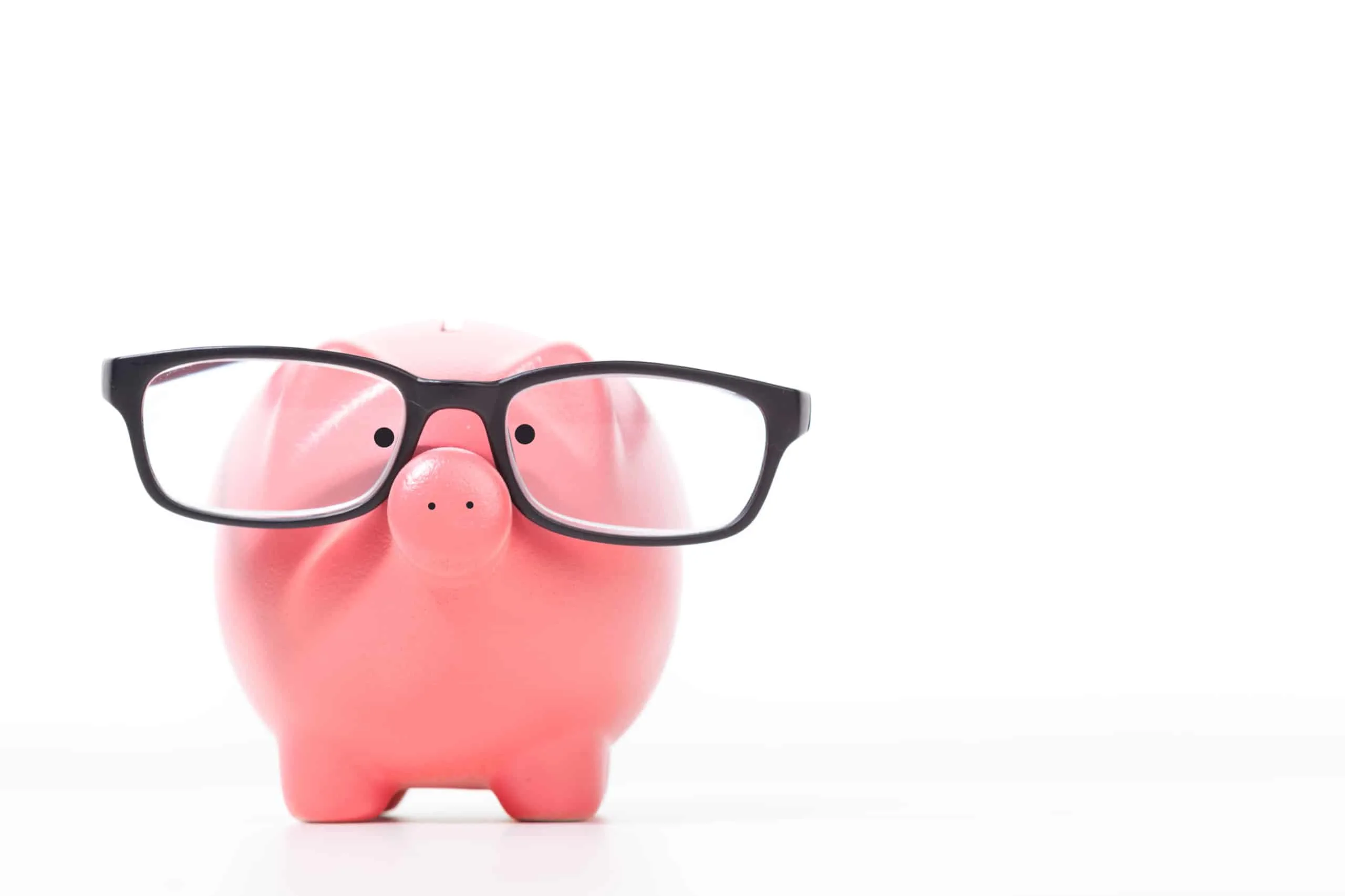 Pink piggy bank with glasses, teach kids about money