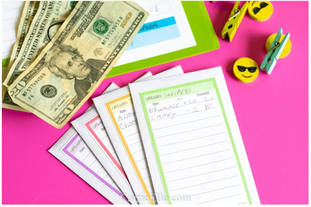 screenshot of kids money envelopes on hot pink background