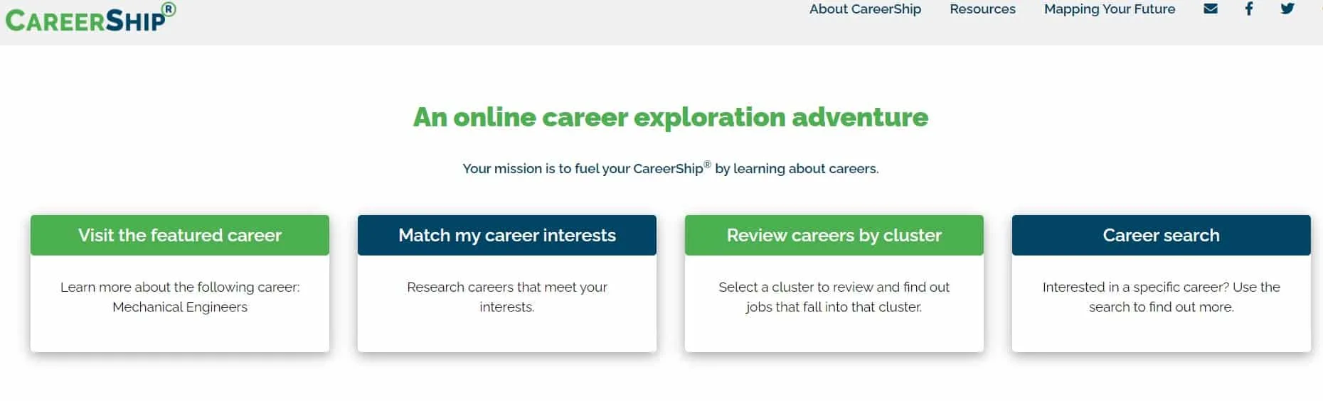 screenshot of career ship career information site for high school students