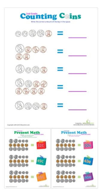screenshot of coins lesson plan printable for second grade