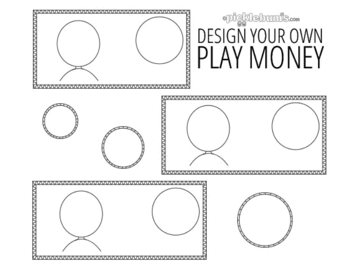 screenshot of blank money that kids get to color in and design