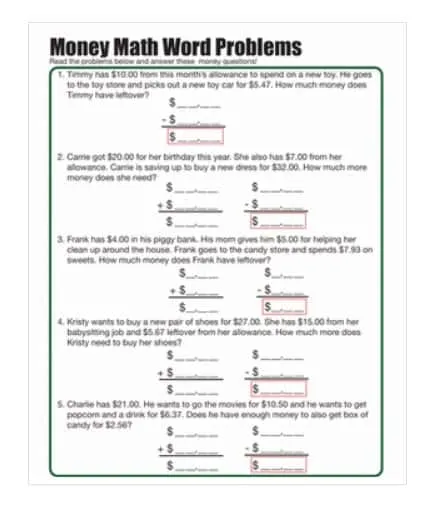 Clothes shopping math worksheets pdf