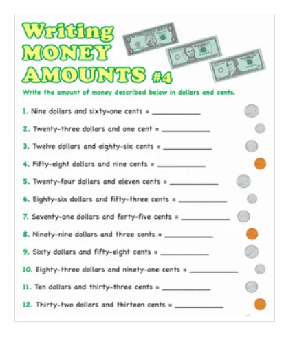 screenshot of printable money worksheets pdfs for 2nd graders, writing money amounts