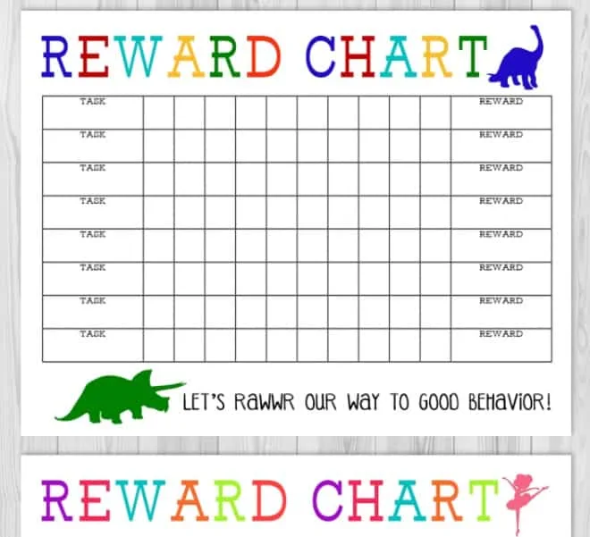 screenshot of boy and girl printable chore chart with money