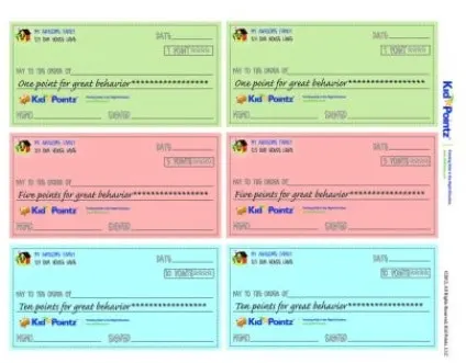 screenshot of behavior checks, printable incentive coupons