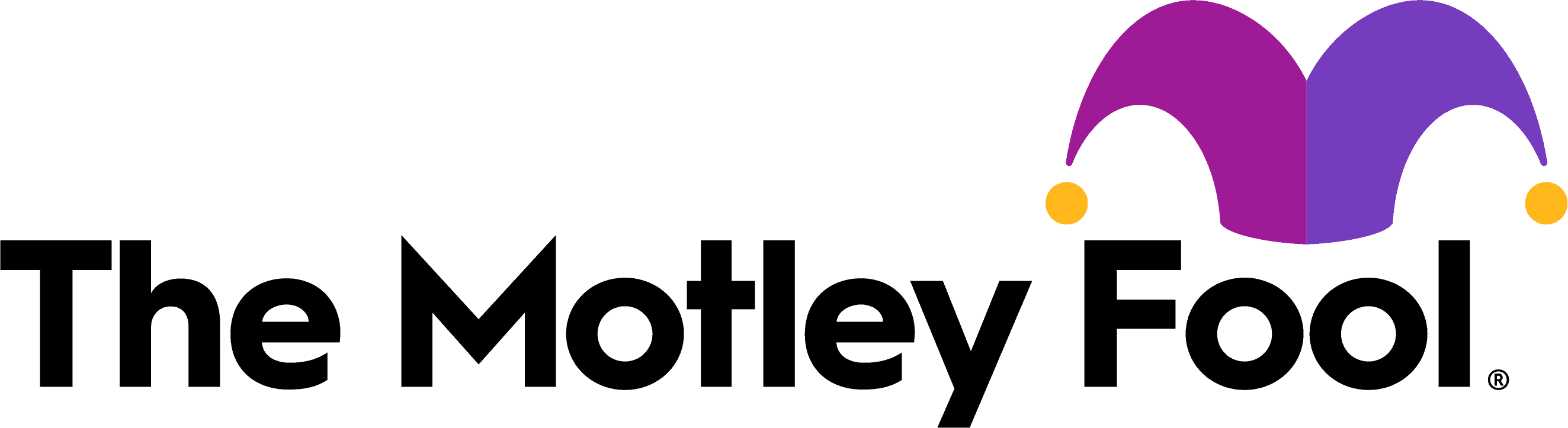 Motley Fool purple, magenta, and gold logo with jester hat