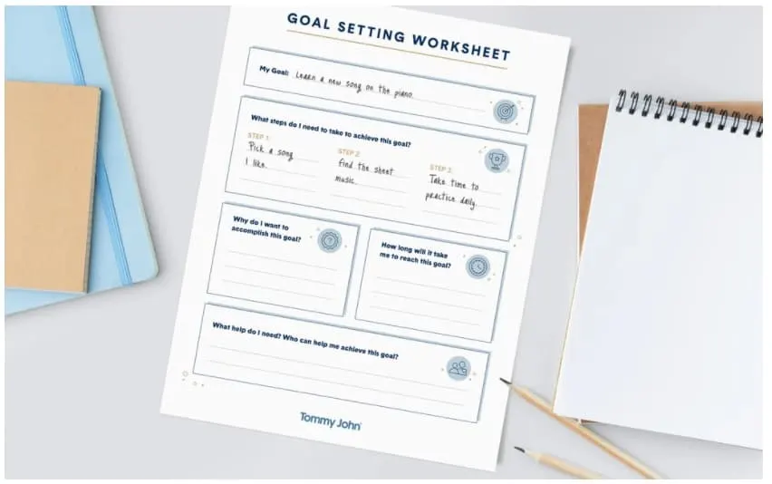 screenshot of boy goal setting worksheet