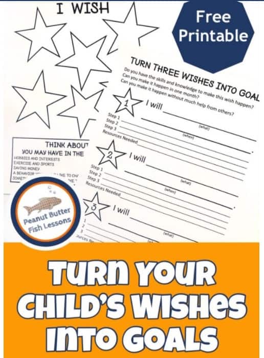 screenshot of children's goal worksheet wishes to goals