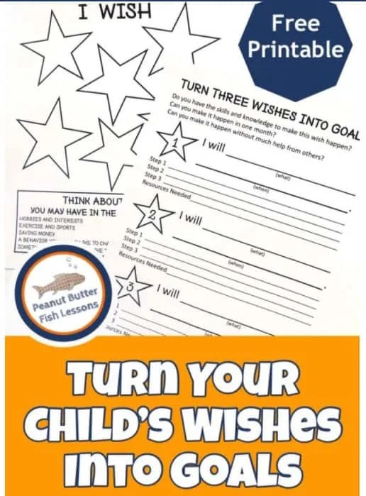 screenshot of children's goal worksheet wishes to goals