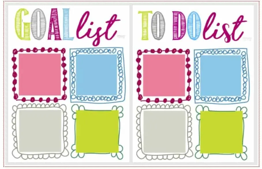 screenshot of post it note goal list and to do list template for kids