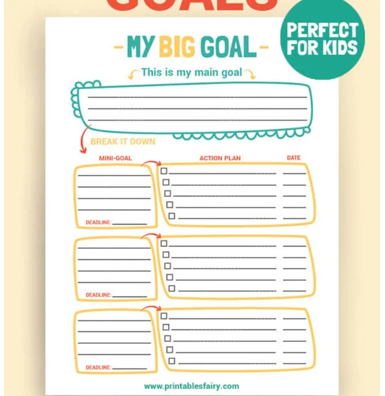screenshot of goal ladder worksheet for kids PDF