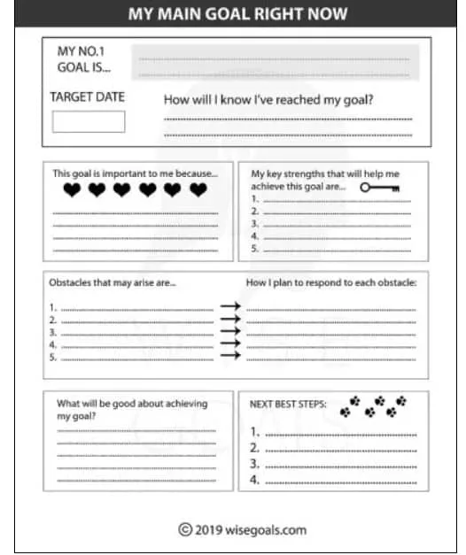 screenshot of goal setting worksheet for teens and kids