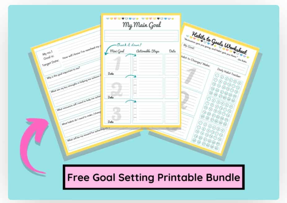 screenshot of student goal setting worksheet PDF