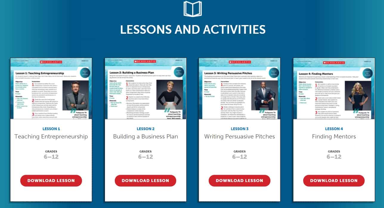 financial literacy task screenshot of scholastic shark tank lesson plans for high school students