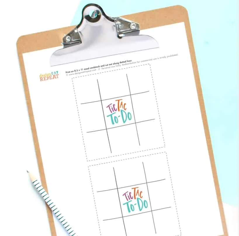 screenshot of printable Tic-tac-To-Do chore board game, clipped to clipboard