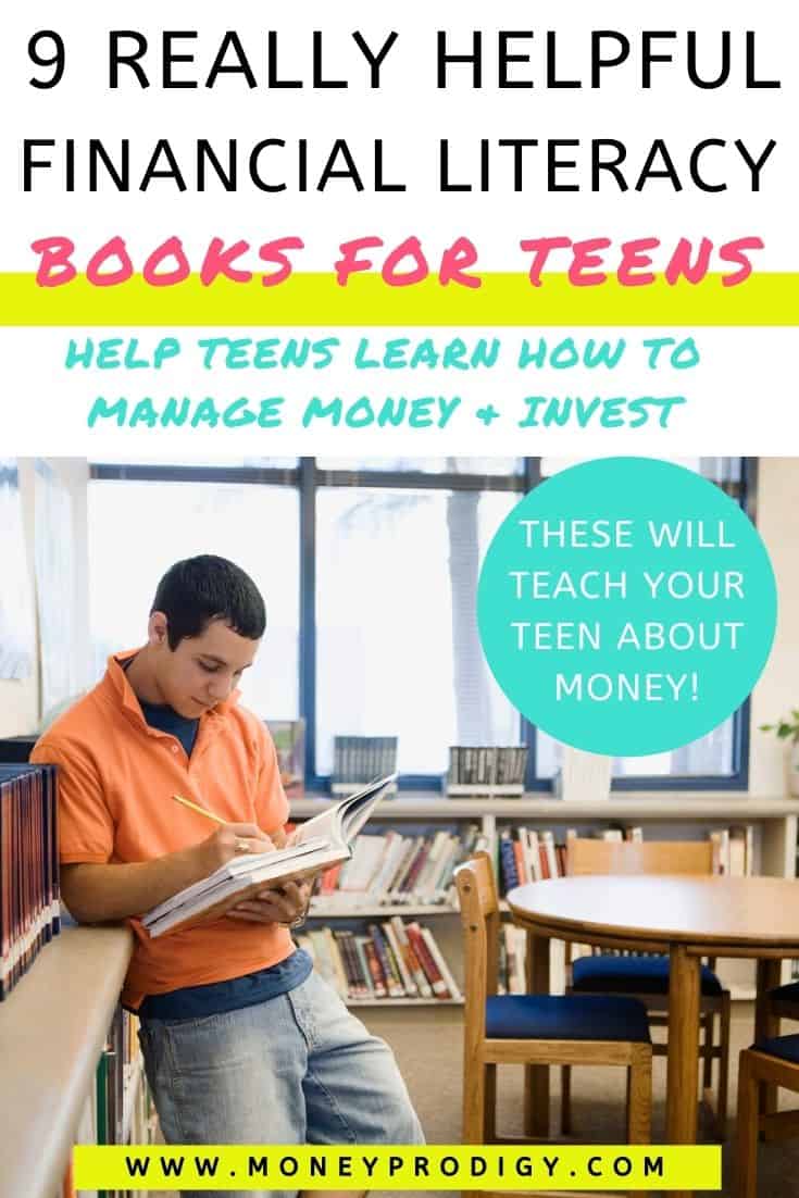 boy teen working in a book, leaning against bookshelf, text overlay 