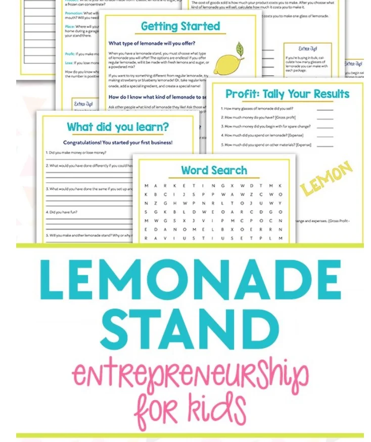 set of yellow and blue-teal lemonade stand business printables