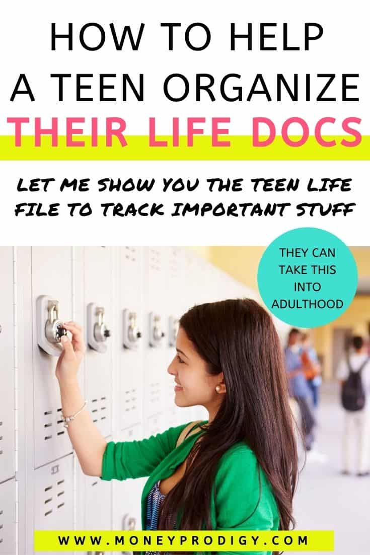 teen girl unlocking locker at school, text overlay "how to help a teen organize their life docs"