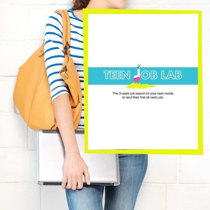 teen girl with yellow bag behind teen job lab printable photo