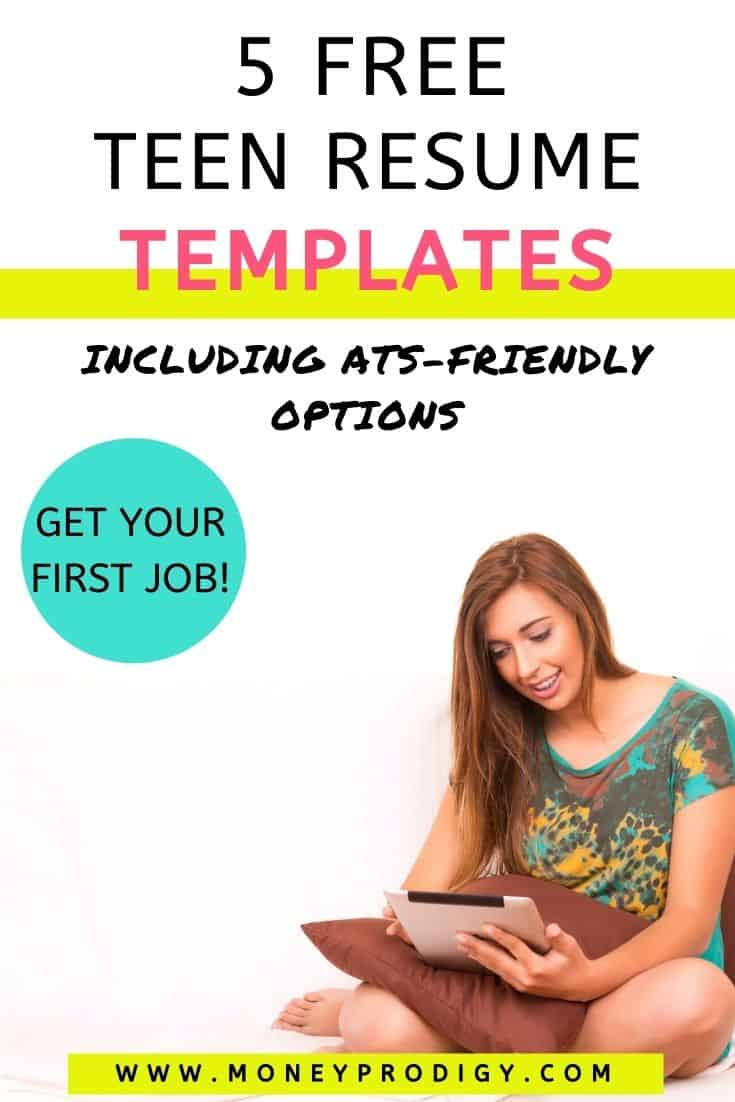 teen girl looking on iPad, text overlay "5 free teen resume templates"